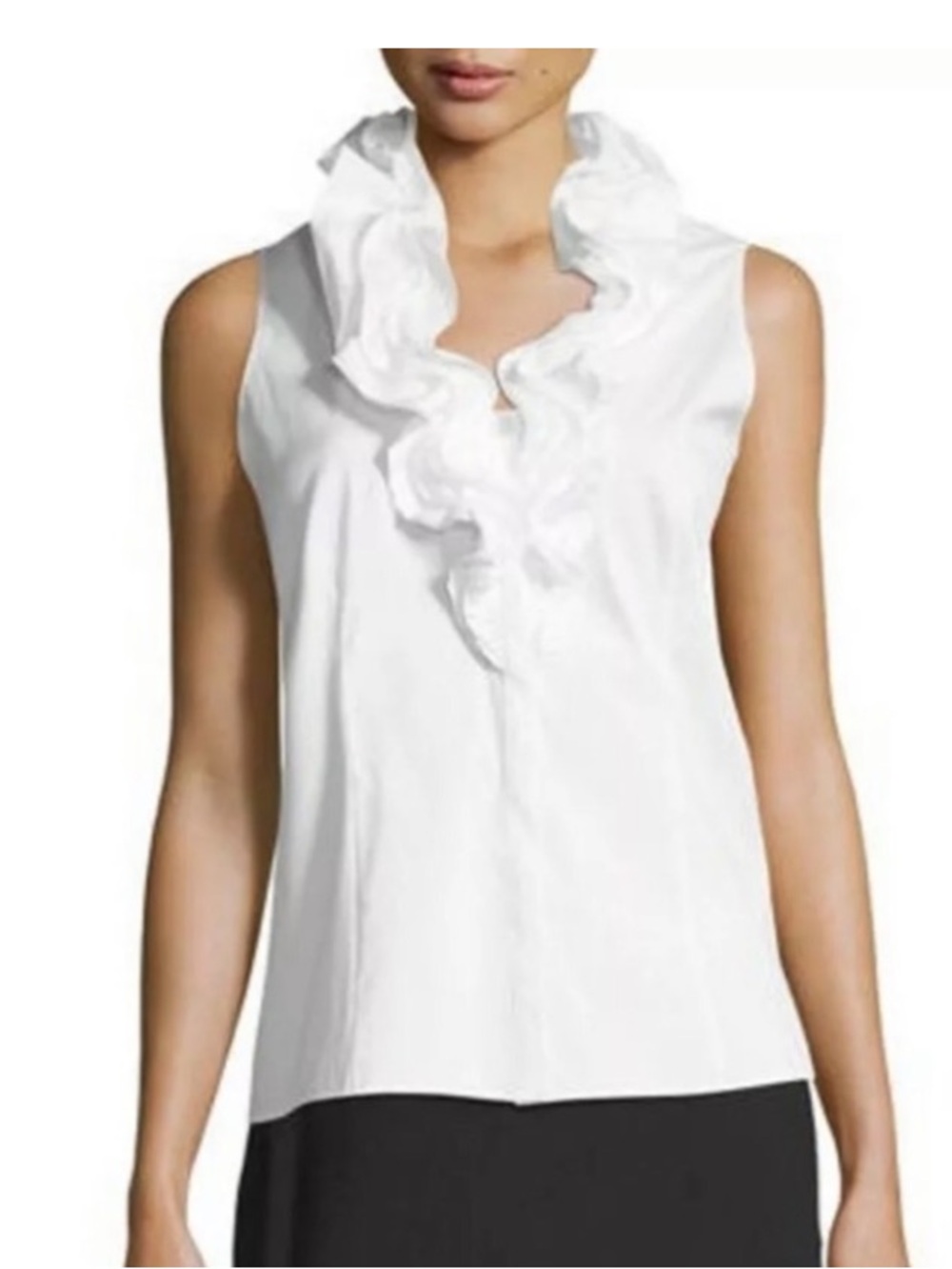 Lafayette 148 New York Tessa Sleeveless Ruffle Neck White Top  Tank 8